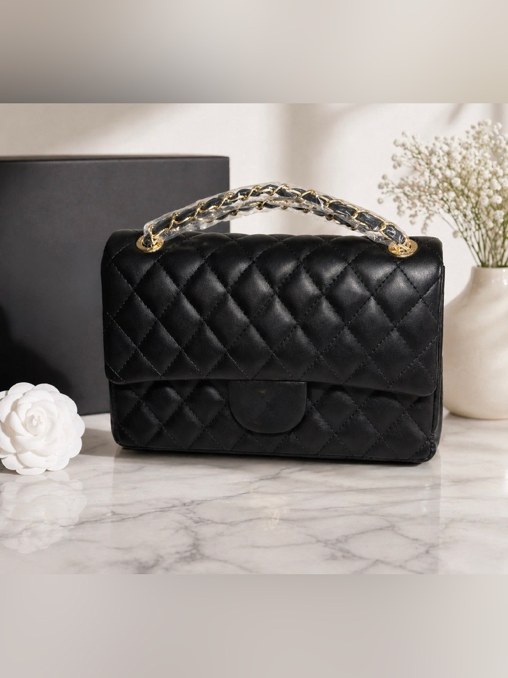 Black Quilted Top-Handle Women’s Bag